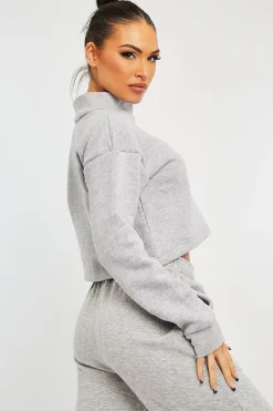 Rebellious Fashion Grey High Neck Cropped Sweatshirt - Orli