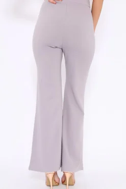 Rebellious Fashion Grey High Waist Button Front Flare Trousers - Raye