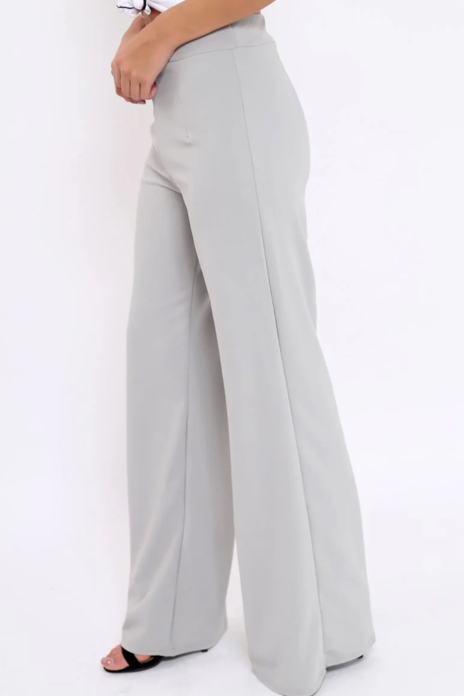 Rebellious Fashion Grey High Waisted Flare Trousers - Kym