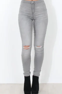Rebellious Fashion Grey High Waisted Jeans-Caprice