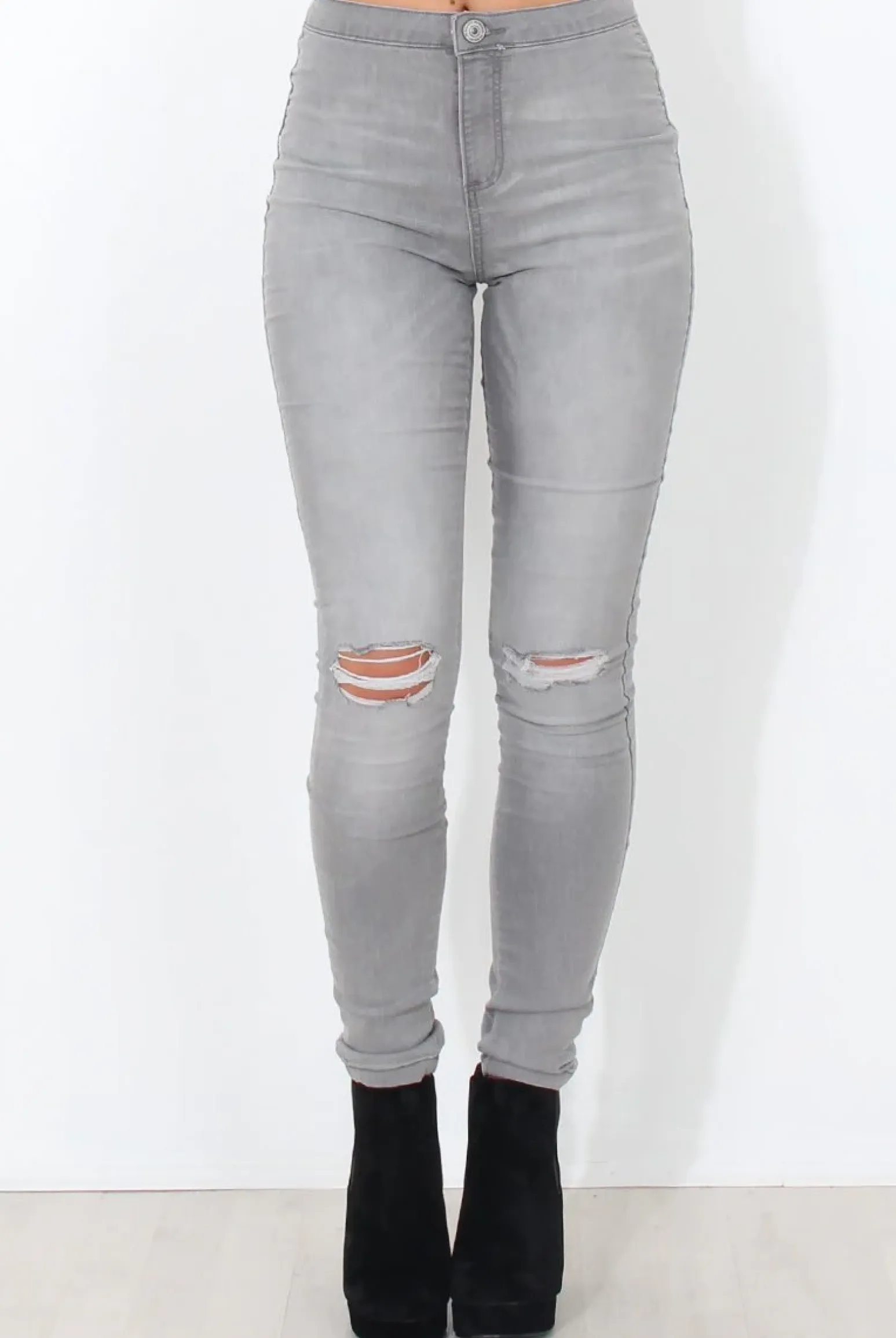 Rebellious Fashion Grey High Waisted Jeans-Caprice