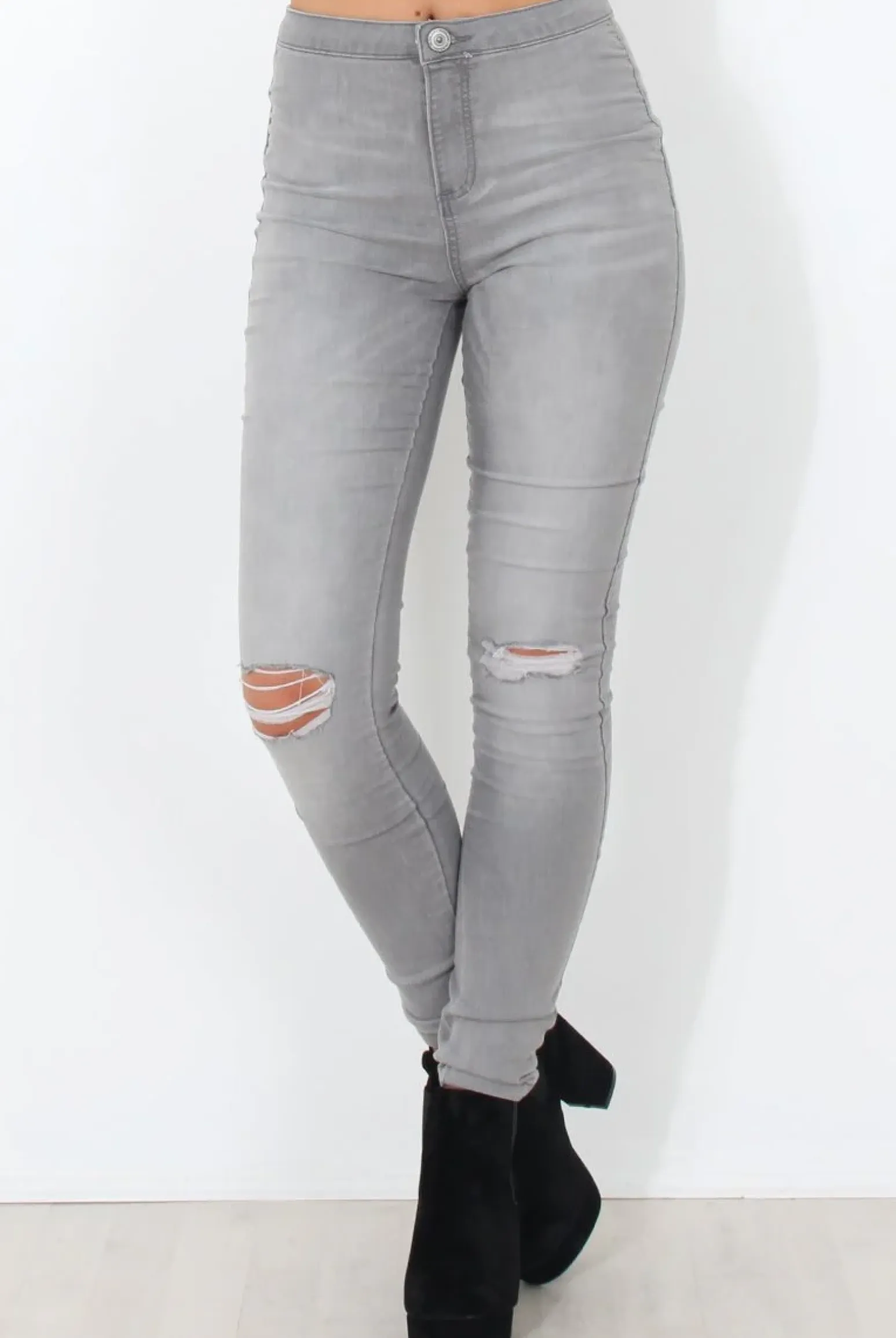 Rebellious Fashion Grey High Waisted Jeans-Caprice