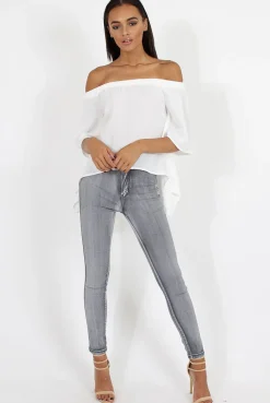 Rebellious Fashion Grey High Waisted Skinny Jeans - Josephine