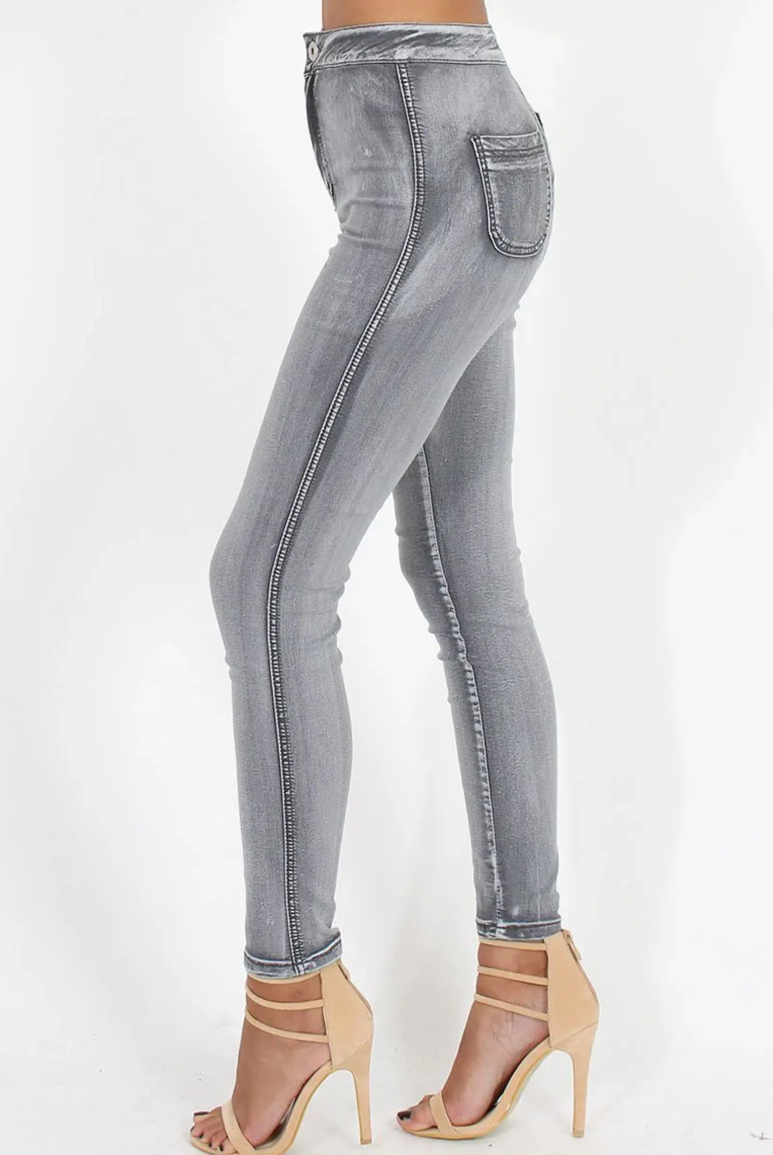 Rebellious Fashion Grey High Waisted Skinny Jeans - Josephine