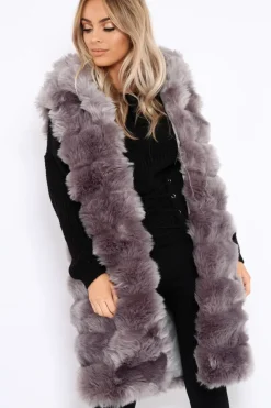 Rebellious Fashion Grey Hooded Faux Fur Gilet - Jadie