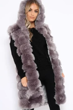 Rebellious Fashion Grey Hooded Faux Fur Gilet - Jadie