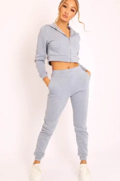 Rebellious Fashion Grey Hoodie and Joggers Loungewear Co-ord Set - Bluebell