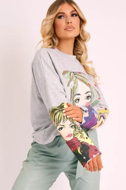 Rebellious Fashion Grey Illustration Graphic Print Sweatshirt - Cammie