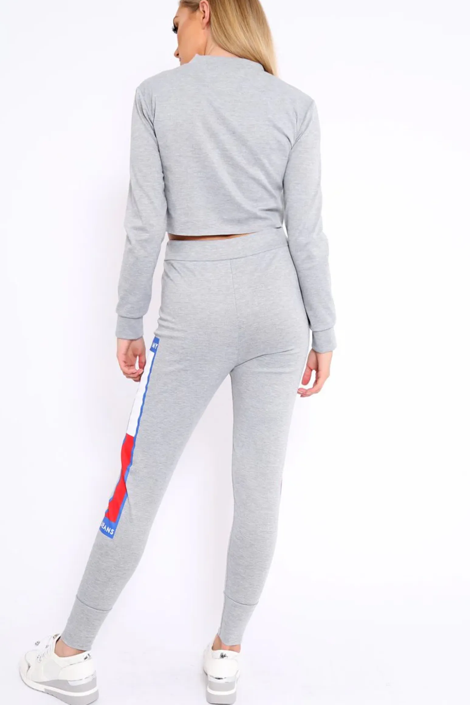 Rebellious Fashion Grey In My Jeans Cropped Top Loungewear Set - Yarely