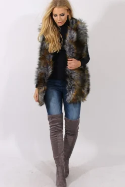 Rebellious Fashion Greyish Blue Faux Fur Gilet - Demi