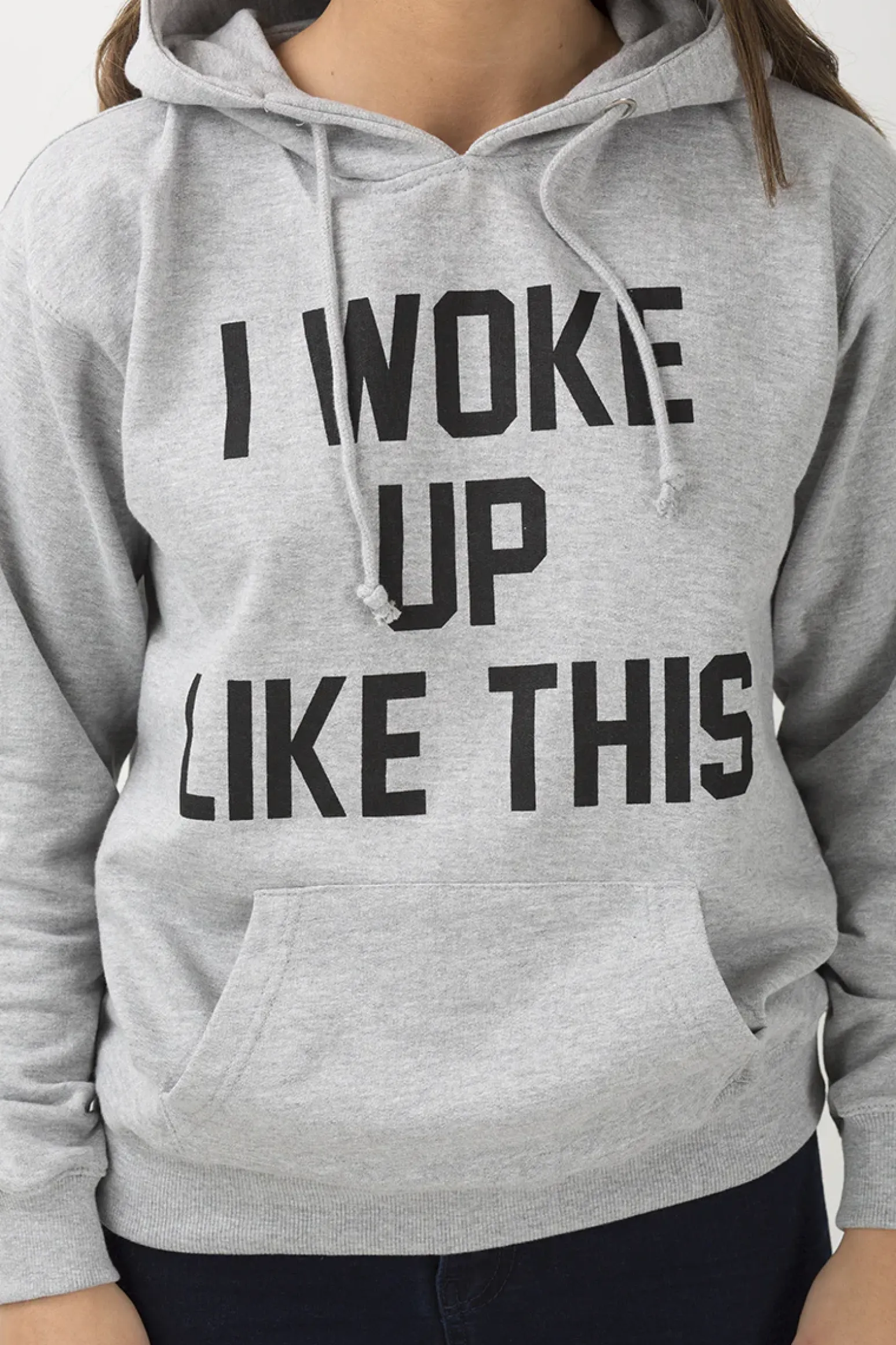 Rebellious Fashion Grey 'I Woke Up Like This' Slogan Hoodie - Bey