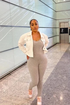 Rebellious Fashion Grey Jersey Scoop Neck Jumpsuit - Kadia