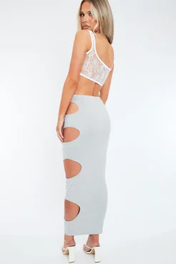 Rebellious Fashion Grey Jersey Side Cut Out Maxi Skirt - Adara