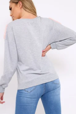 Rebellious Fashion Grey Jumper with Fur and Pearl Front - Annita