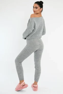 Rebellious Fashion Grey Knit Cropped Jumper & Jogger Set - Kezzie