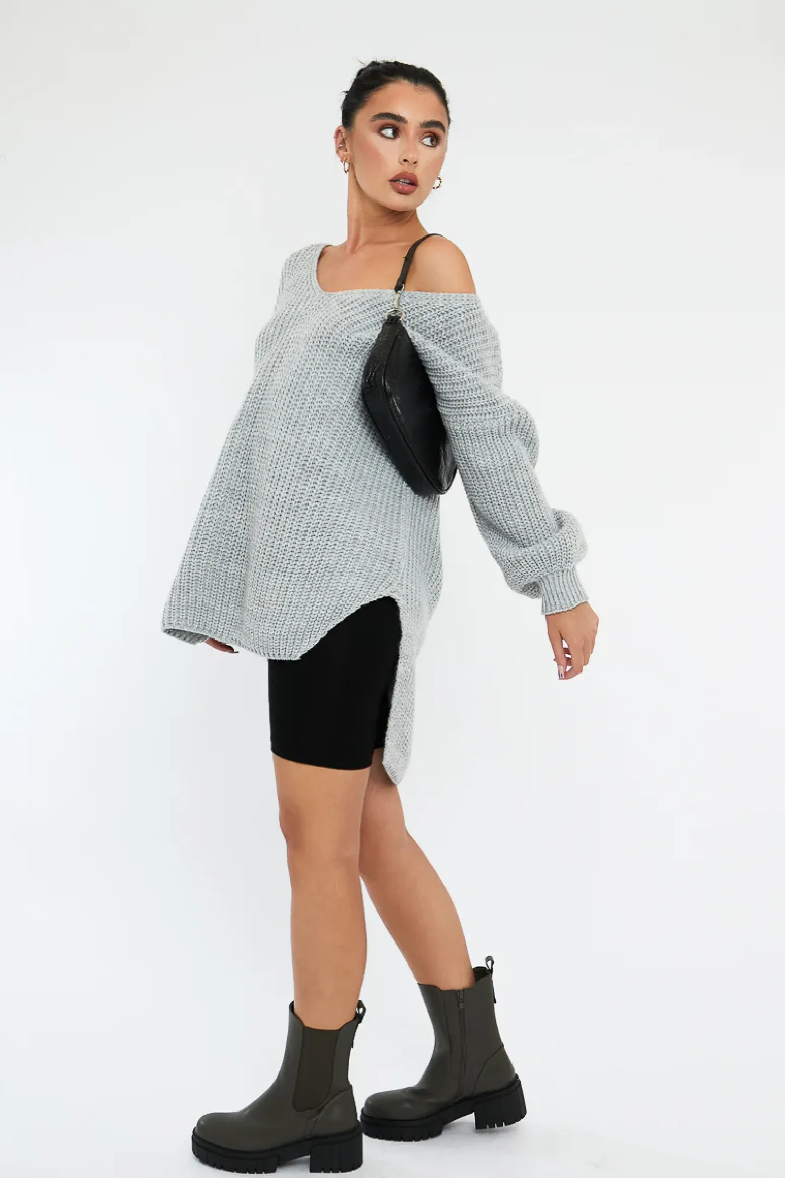 Rebellious Fashion Grey Knit Oversized Jumper - Darci