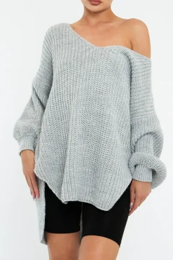 Rebellious Fashion Grey Knit Oversized Jumper - Darci