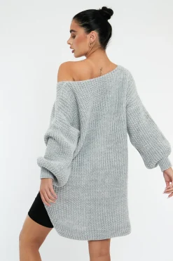 Rebellious Fashion Grey Knit Oversized Jumper - Darci