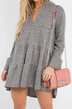 Rebellious Fashion Grey Knit Plunge Flute Sleeve Shift Dress - Halsey