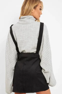 Rebellious Fashion Grey Knit Roll Neck Batwing Jumper - Fallon