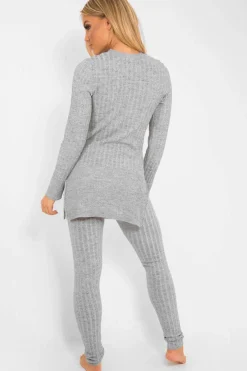 Rebellious Fashion Grey Knitted Loungewear Set - Jordi