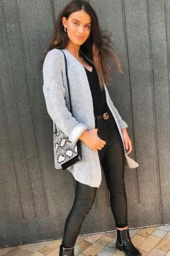 Rebellious Fashion Grey Knitted Oversized Pocket Detail Cardigan - Anna