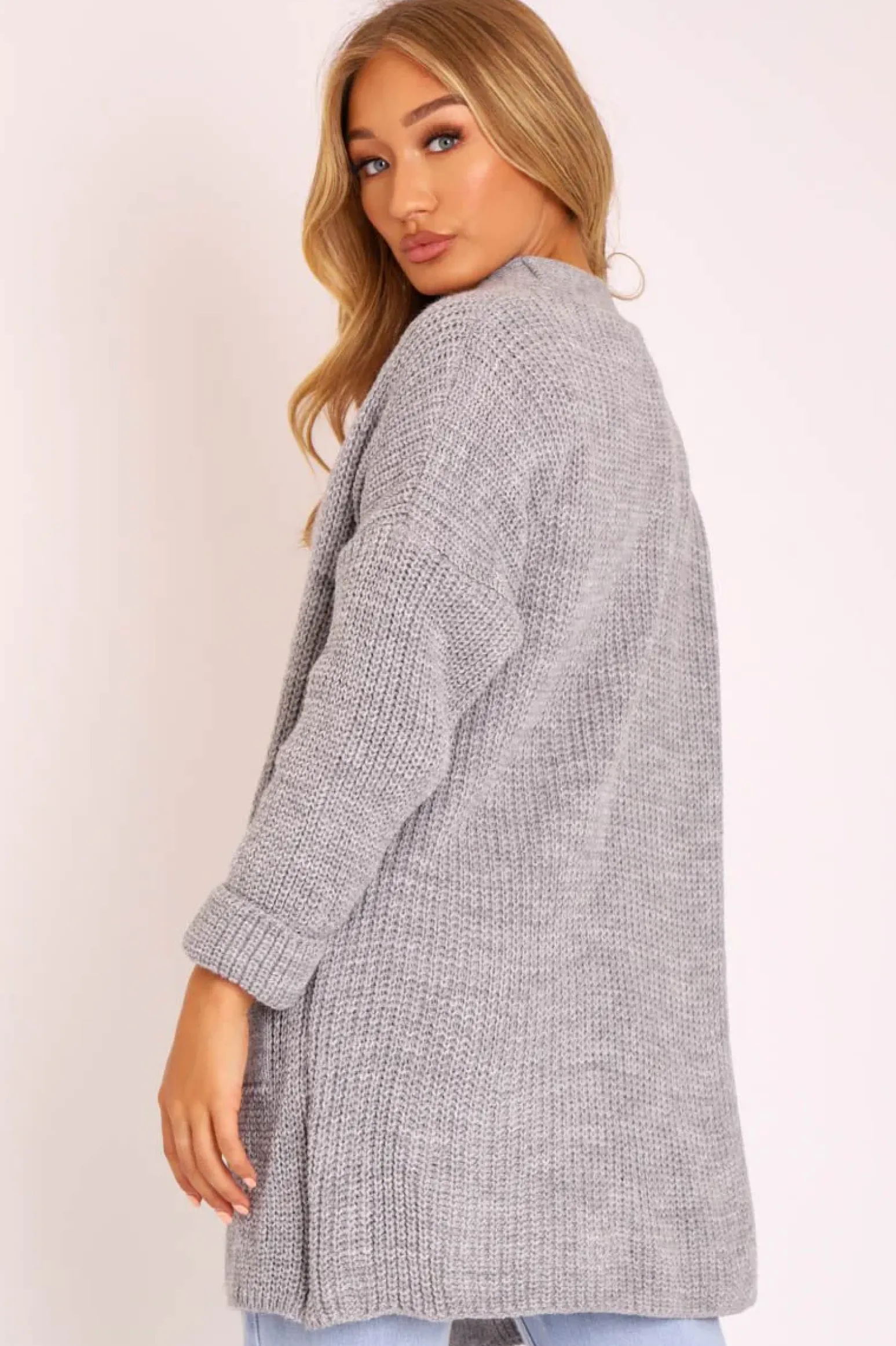 Rebellious Fashion Grey Knitted Oversized Pocket Detail Cardigan - Anna