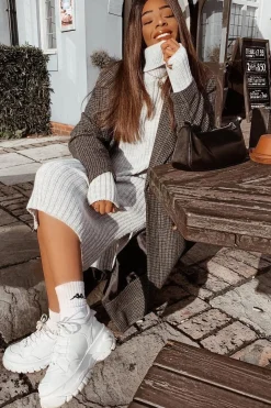 Rebellious Fashion Grey Knitted Roll Neck Jumper Dress - Cecily