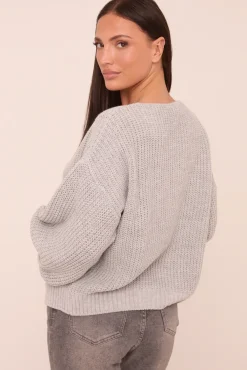 Rebellious Fashion Grey Knit Tie Front Detail Long Sleeves Cardigan - Ava