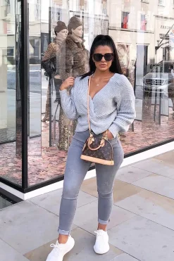 Rebellious Fashion Grey Knot Knit Jumper - Kerri