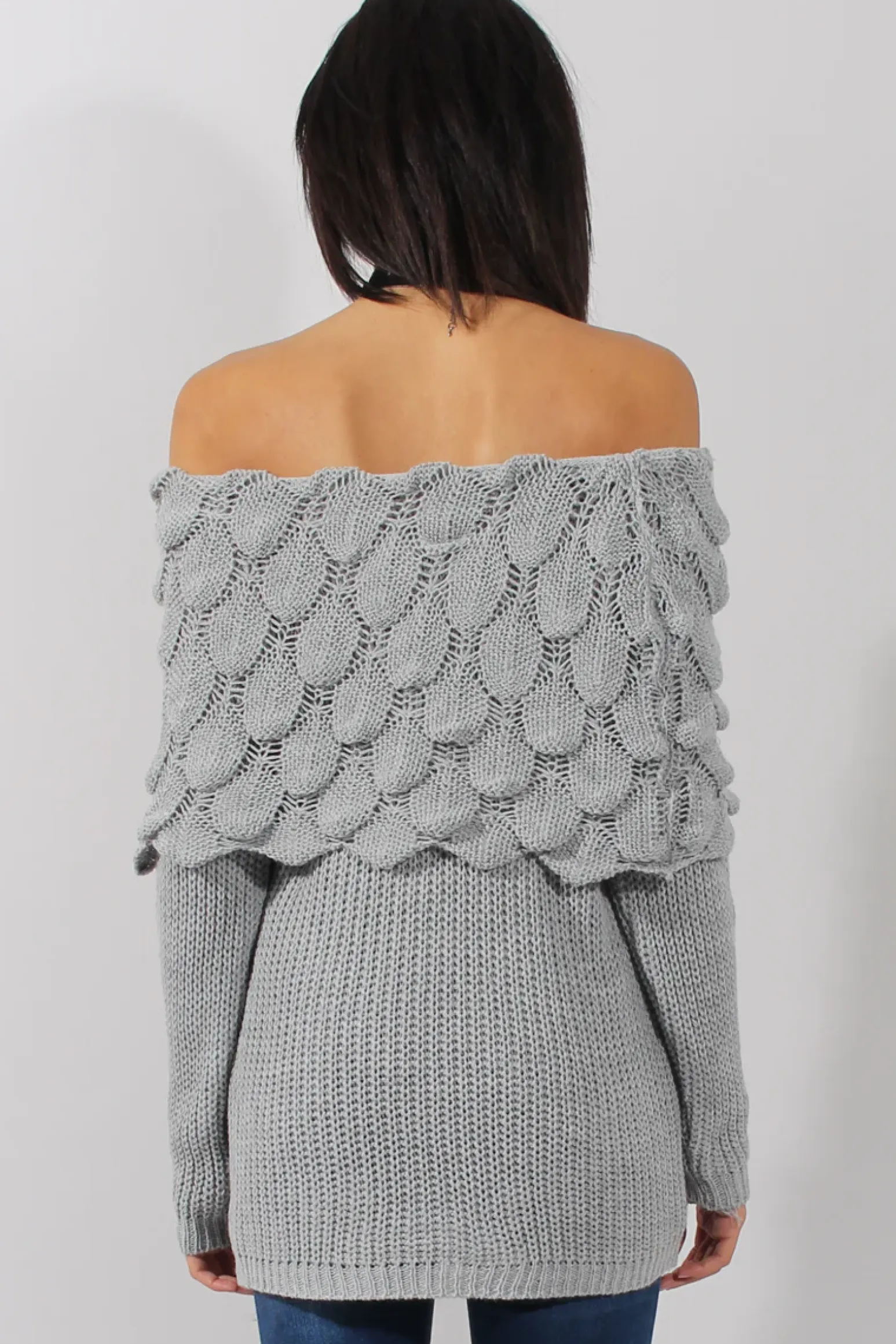 Rebellious Fashion Grey Layer Bardot Jumper- Sammie