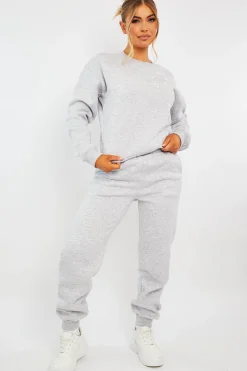 Rebellious Fashion Grey 'Lazy Girls Club' Slogan Sweatshirt - Leila