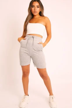 Rebellious Fashion Grey Longline Jogger Shorts - Flonnie