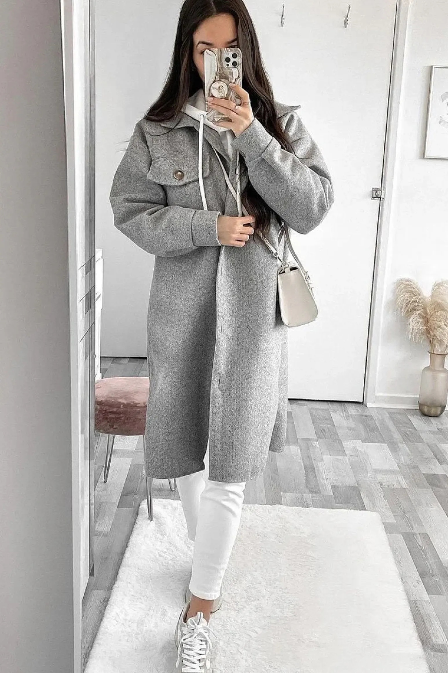 Rebellious Fashion Grey Longline Oversized Shacket - Sasha