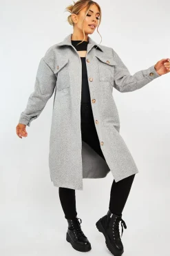 Rebellious Fashion Grey Longline Oversized Shacket - Sasha