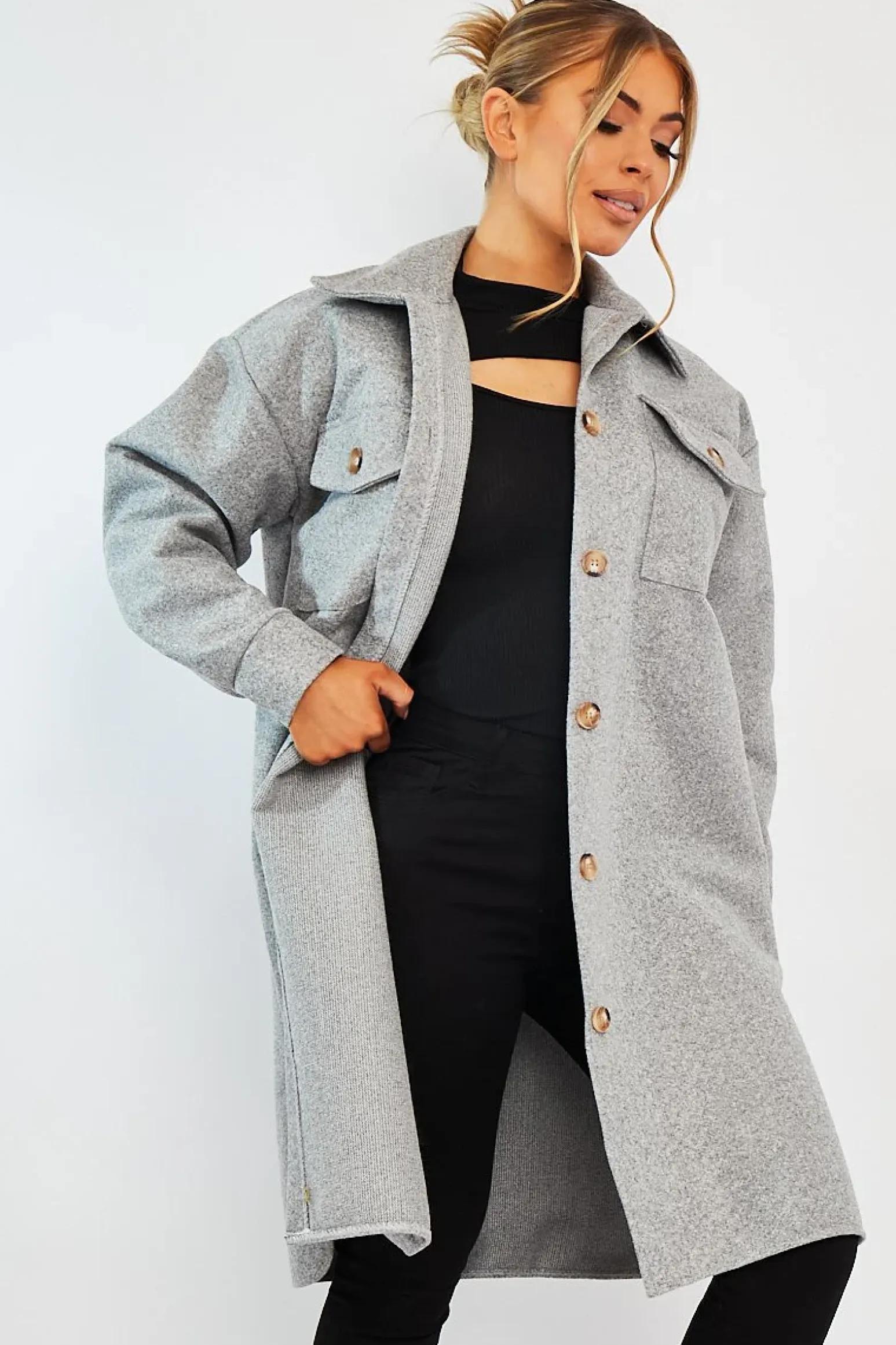 Rebellious Fashion Grey Longline Oversized Shacket - Sasha