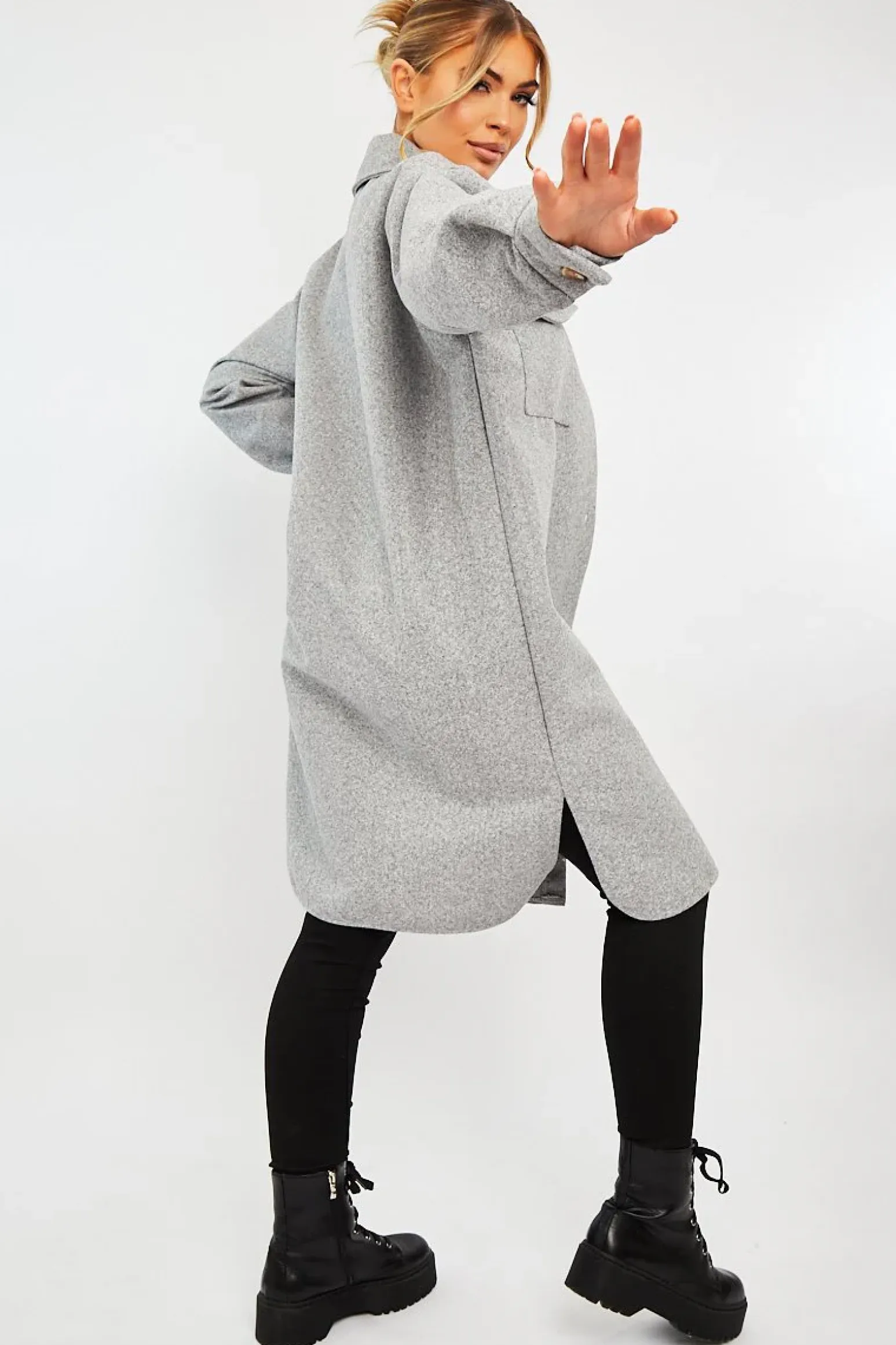 Rebellious Fashion Grey Longline Oversized Shacket - Sasha