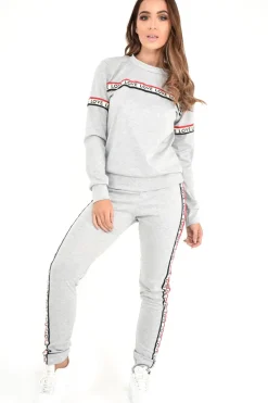 Rebellious Fashion Grey Love Slogan Tape Loungewear Set - Kaisy