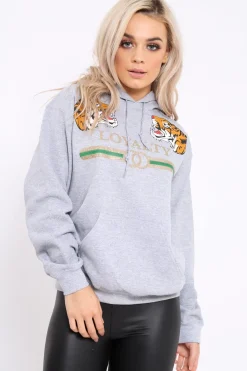 Rebellious Fashion Grey Loyalty Tiger Slogan Sweatshirt - Tiffanie