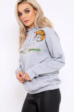 Rebellious Fashion Grey Loyalty Tiger Slogan Sweatshirt - Tiffanie