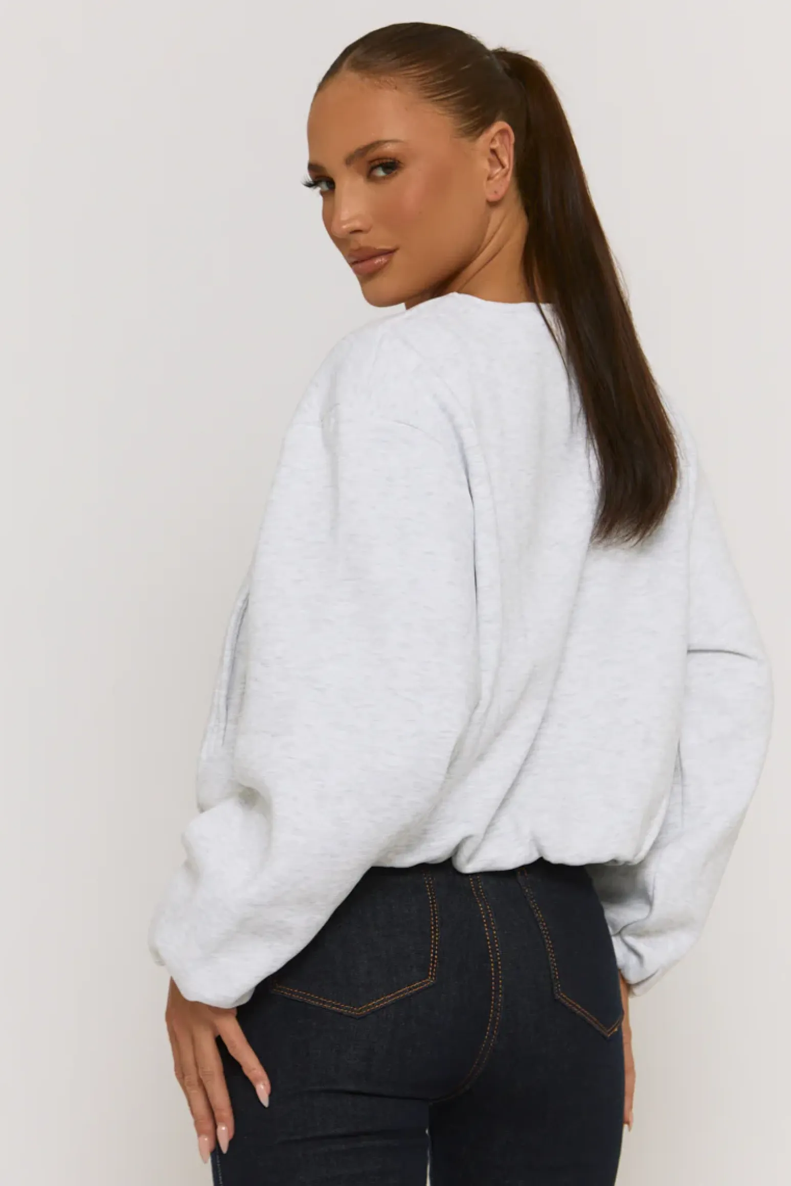 Rebellious Fashion Grey Marl Collarless Lightweight Bomber Jacket - Averil
