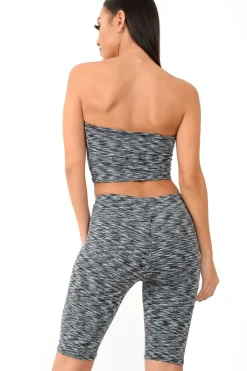 Rebellious Fashion Grey Marl Cycling Shorts And Bandeau Co-Ord - Miakoda