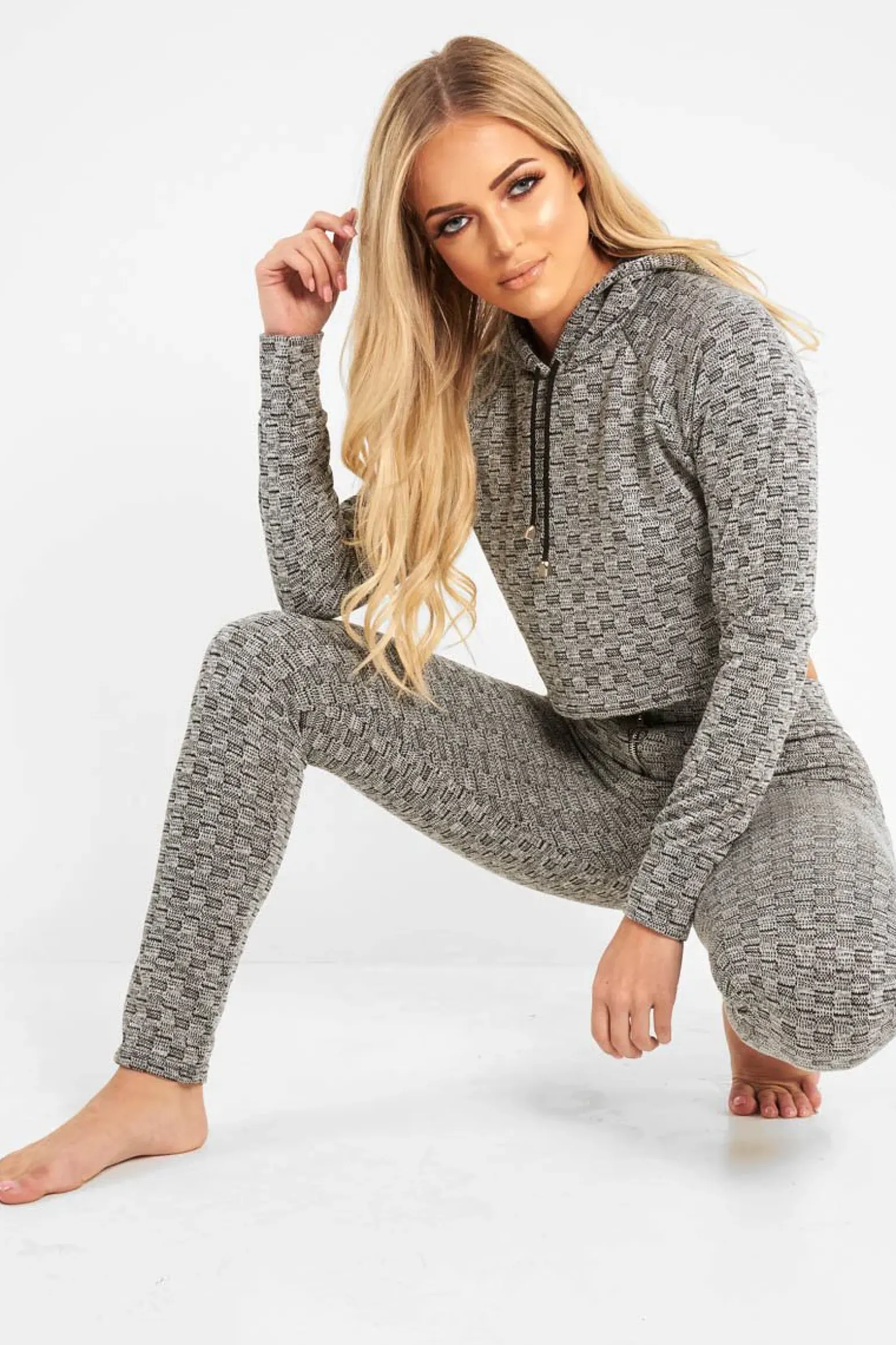 Rebellious Fashion Grey Marl Hooded Loungewear Set - Olevia