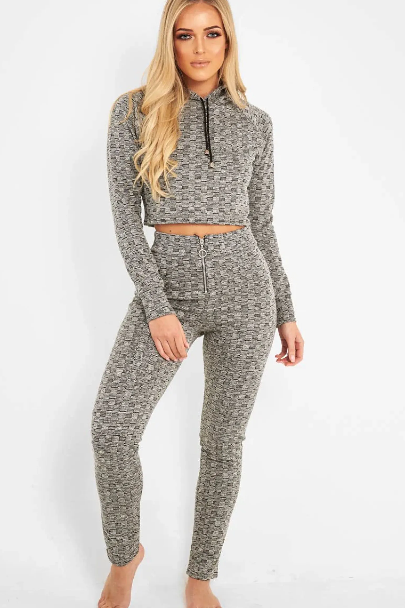 Rebellious Fashion Grey Marl Hooded Loungewear Set - Olevia