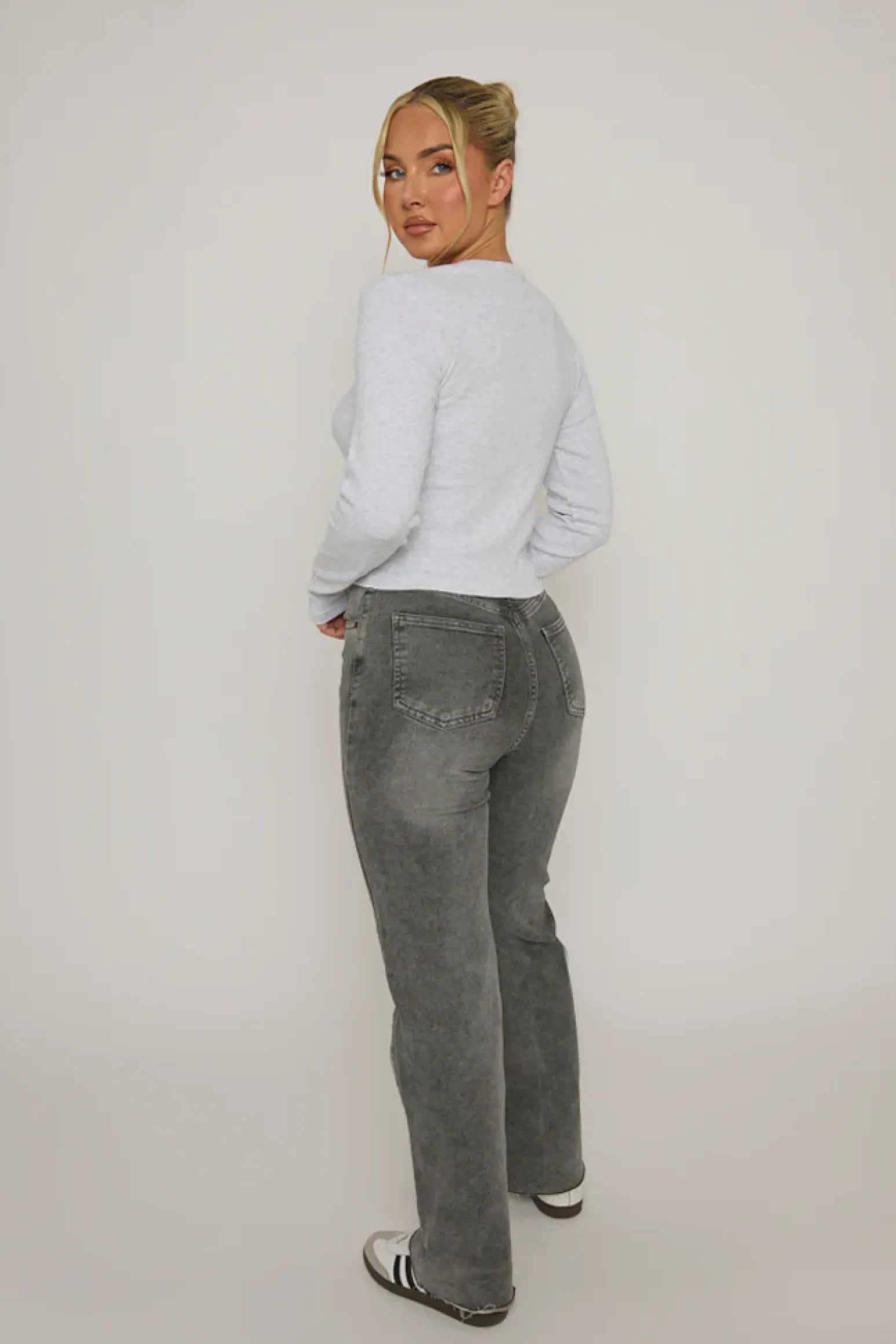 Rebellious Fashion Grey Marl Rib Button Front Top - Helena