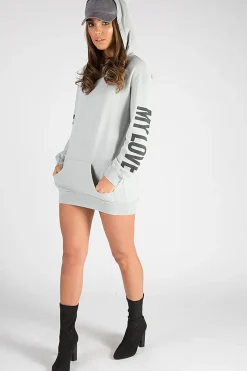 Rebellious Fashion Grey 'My Love' Slogan Oversized Hoodie - Tish
