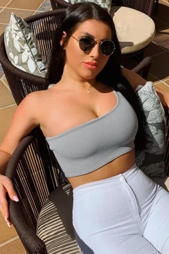 Rebellious Fashion Grey One Shouldered Crop Top - Kamri