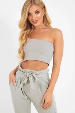 Rebellious Fashion Grey One Shouldered Crop Top - Kamri