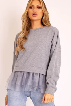 Rebellious Fashion Grey Organza Insert Sweater - Nancy