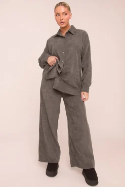 Rebellious Fashion Grey Oversized Button Up Shirt & Straight Leg Trouser Co-ord Set - Rosalie